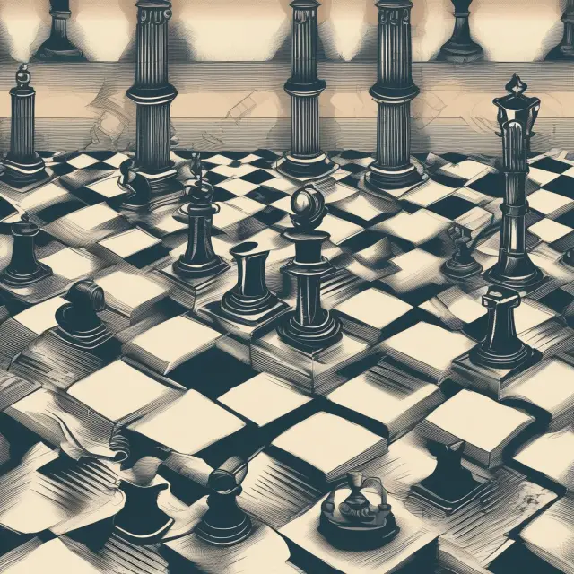 A concentration bank managing depository transfer checks as pieces on a chessboard, ensuring efficient cash consolidation and financial control