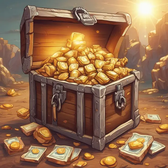 A treasure chest overflowing with golden coins representing DTCs, symbolizing the secure consolidation of corporate cash deposits