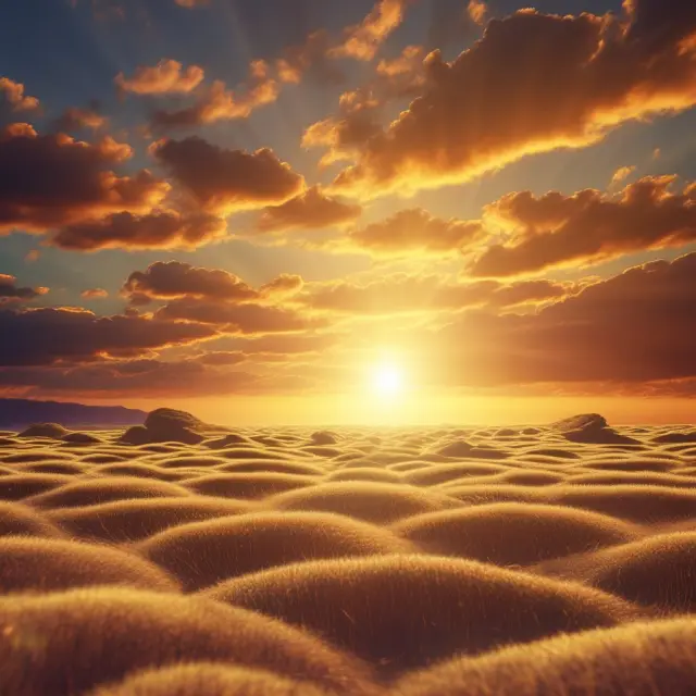 Golden sun sets over an economic landscape as traditional DTC checks metamorphose into modern ACH systems, symbolizing the shift towards electronic funds transfer