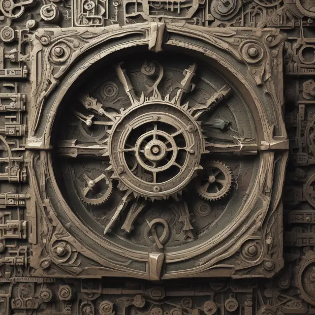 An intricate maze of gears representing financial ratios with depreciated cost shifting numbers within complex equations, affecting ROA, D/E ratio, EPS, and FCF.