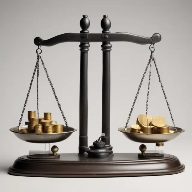 Balance scale with gold coins symbolizing assets losing value, emphasizing declining balance method in financial accounting