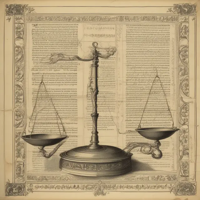An ancient accounting scroll reveals the journey from asset depreciation to tax implications on a balanced scale.
