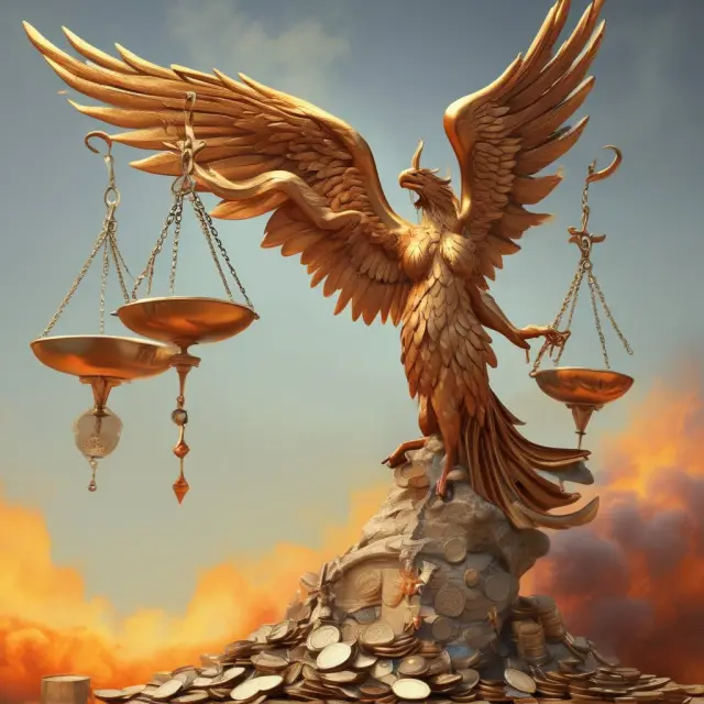 Golden scales depict adjusted cost basis. Property and coins symbolize realized gain. Taxman collects tax on phoenix (unrecaptured section 1250 gain)