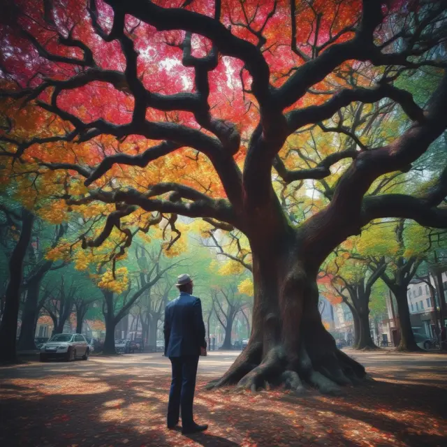 Trader studying DOM data, depicted as a colorful tree with bid branches and ask roots during Initial Public Offering