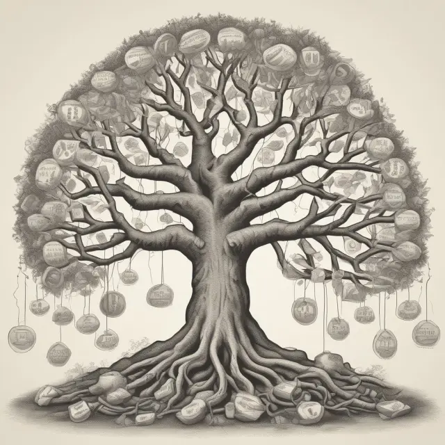 A tree with intertwined branches representing various types of swaps, illustrating risk management in finance