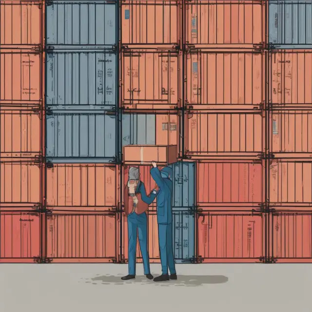 A shipping container being transferred from a seller to a buyer at an international port, representing the Delivered Ex-Ship (DES) commercial term.