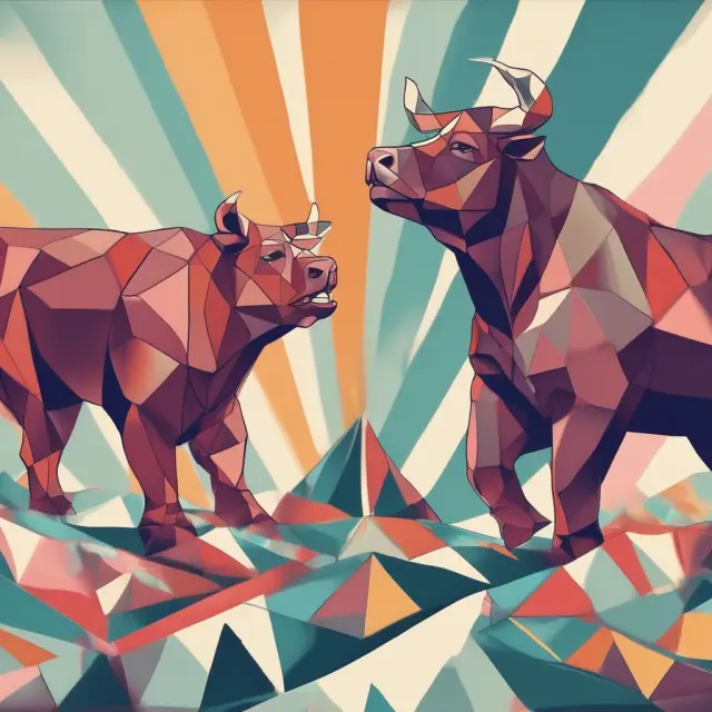 Image of a bull and bear standing on ascending and descending triangles respectively, symbolizing the struggle between bullish and bearish continuation patterns