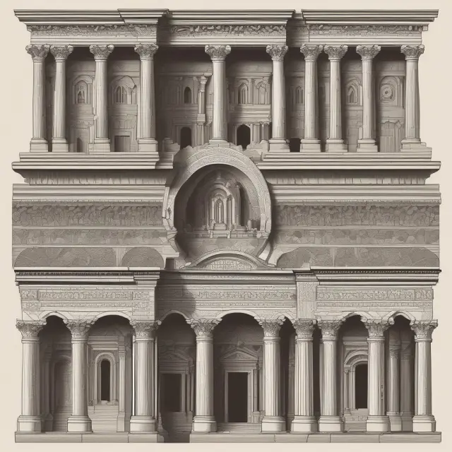 Three ancient Greek temples symbolizing mean, median, and mode in descriptive statistics.