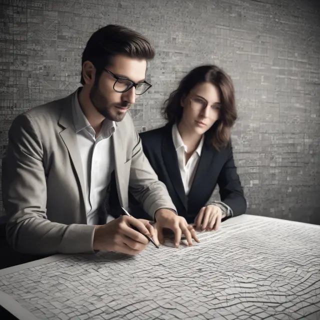 Statistician examining stock market data using measures like mean, median, mode, and standard deviation to reveal financial trends
