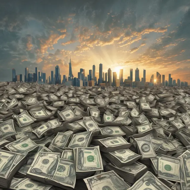 A scale tipping between two landscapes: one abundant with exports, the other burdened with imports, symbolizing the effects of devaluation on international trade.