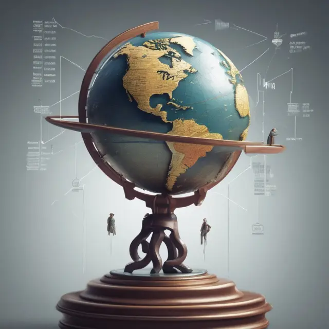 An institutional investor, illustrated as a person, skillfully managing a globe representing developed economies by employing diversification techniques across regions, asset classes, and sectors.