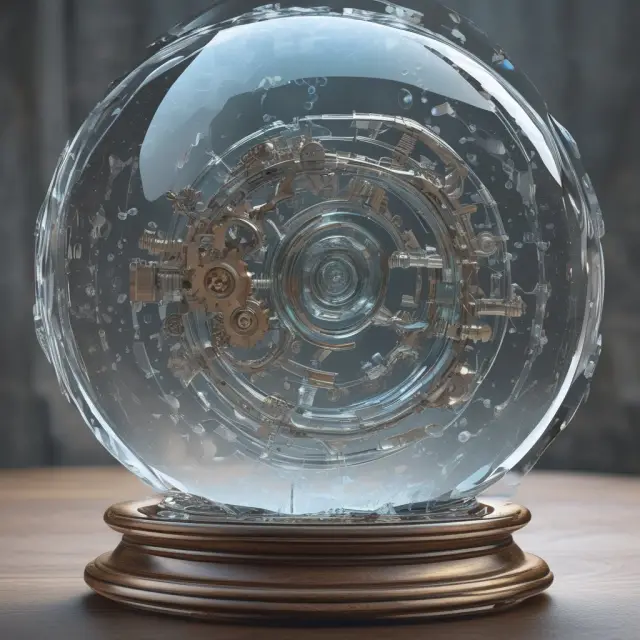 An image of a crystal ball displaying a network of gears symbolizing economic trends transforming the landscape of developed economies