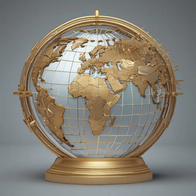 Golden developed economies and silver developing economies on a globe, representing their differing stages of growth