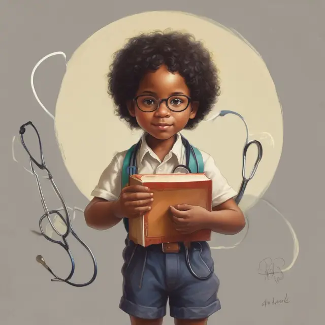Child representing social development holds books for knowledge and stethoscope for healthcare. Illustrating their significance in fostering economic growth.