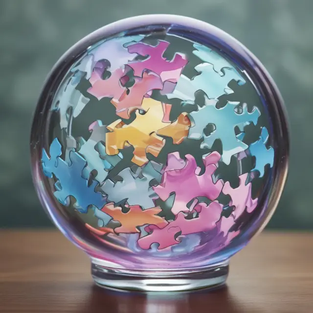 Crystal ball showcasing interconnected puzzle pieces depicting development economics trends, challenges, and investment opportunities