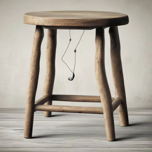 A stool with three legs representing debt-to-equity, interest coverage ratio, and times-interest-earned ratios, emphasizing the importance of a comprehensive financial leverage assessment.