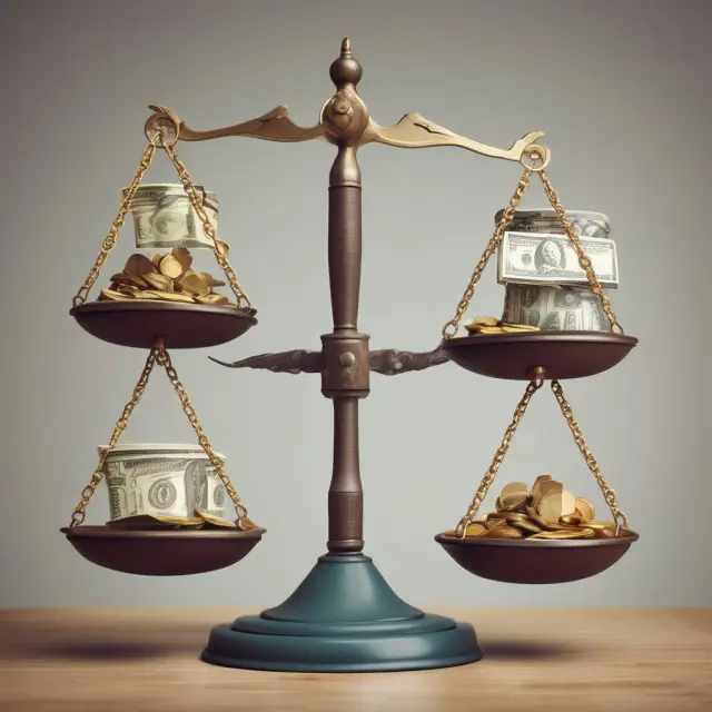 Two scales balanced between earnings and debt, illustrating degree of financial leverage