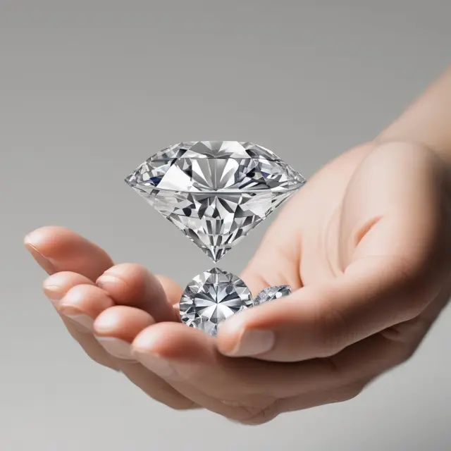 A hand holds a diamond gemstone, while the other nurtures the Diamonds ETF, symbolizing the choice between physical and index investments.