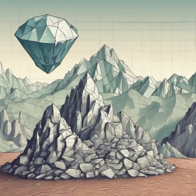 A diamond resting atop a towering stack of diverse stock charts symbolizes the Diamonds ETF being compared to other popular index funds and their respective market coverage.