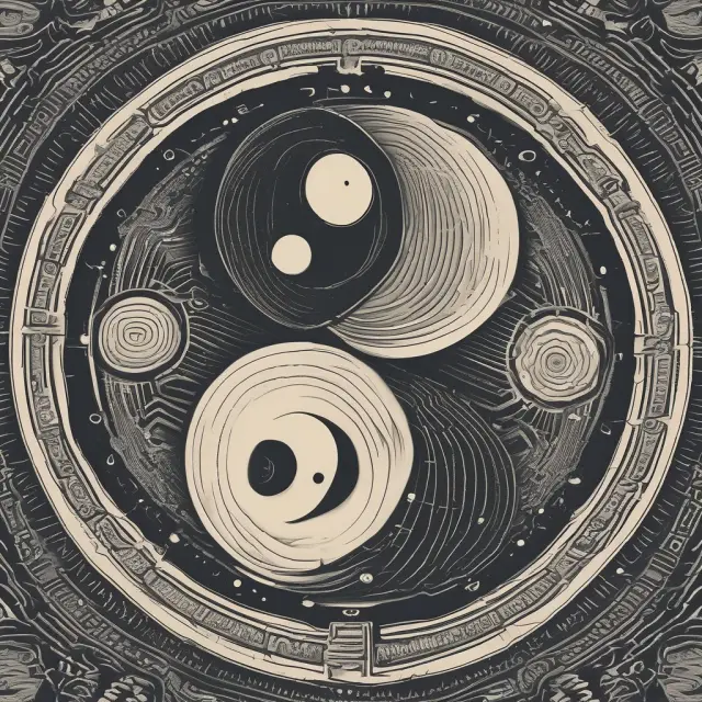 Digital Yin-Yang representing traditional fiat currency (left side) and decentralized digital currencies (right side), symbolizing the balance between old and new monetary systems