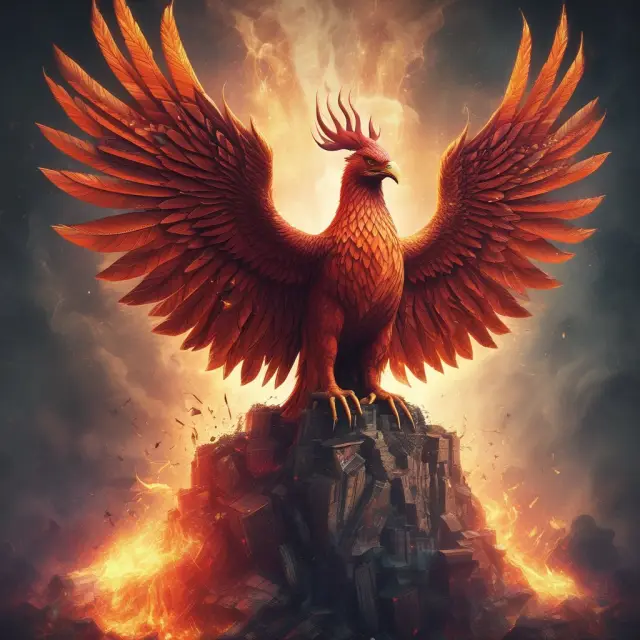A mythical Phoenix emerging from flames, representing the rise of digital currencies in modern finance