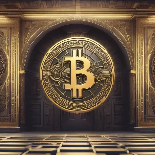 A stylized image of a bridge connecting two worlds: the physical realm represented by a traditional coin, and the digital one symbolized by an electronic wallet, with a central bank at the helm