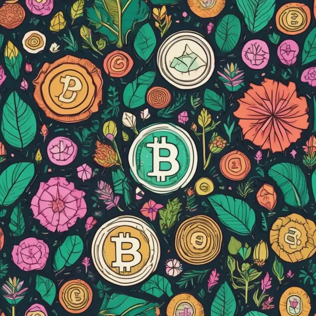 A lush digital garden filled with various cryptocurrencies blooming as seeds grow into vibrant flowers, symbolizing innovation and growth within the decentralized monetary landscape.