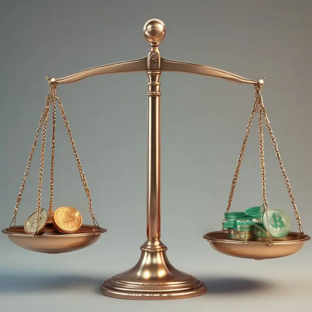 Regulators balancing scales maintain financial stability, governing the use of digital currencies in a marketplace