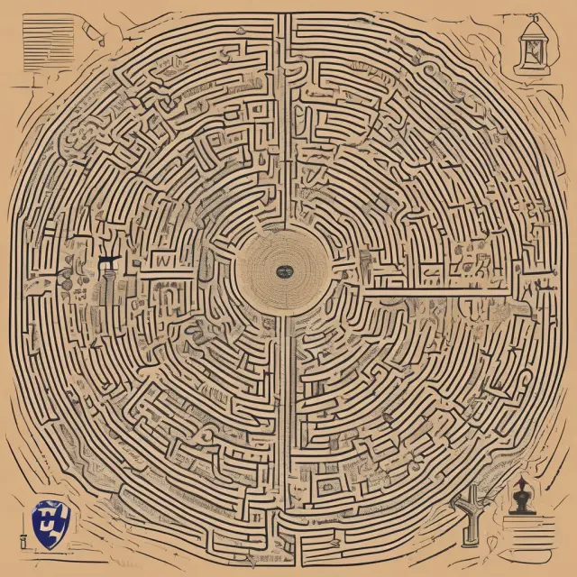 An intricate maze representing the complex web of laws and regulatory bodies governing digital wallet transactions