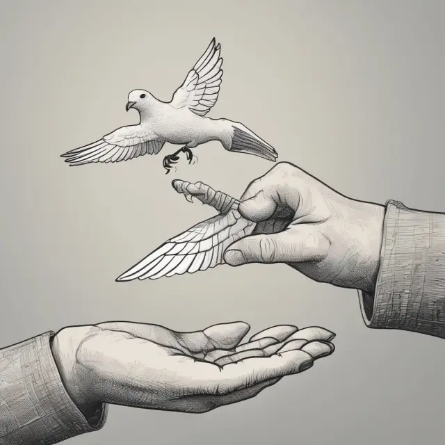 An image of a hand releasing a dove, symbolizing ownership release. Each finger represents decreasing equity stakes due to dilution.