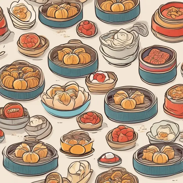 A colorful table setting with dim sum dishes representing the top 10 issuers in the Dim Sum Bond Index