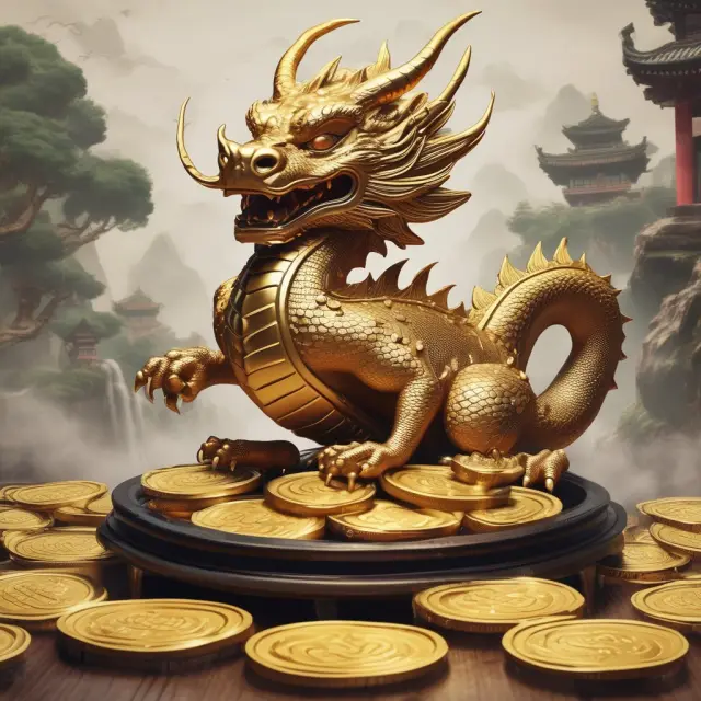 Golden dragon protectively holding ten glowing coins, each labeled with the names of the top issuers in the Dim Sum Bond Index