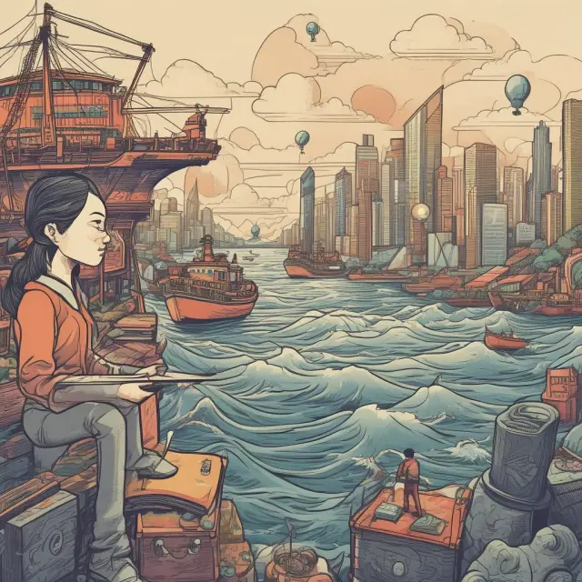Navigator sailing through a stormy sea, holding a compass with pointers for HKMA, CSRC, and PBOC beacons.