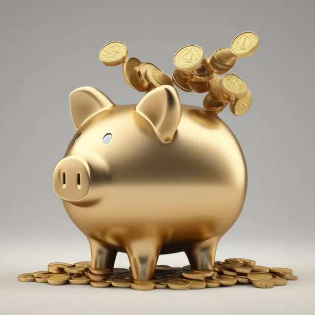 Golden piggy bank filled with intertwined coins representing the savings of dual income, no kids households