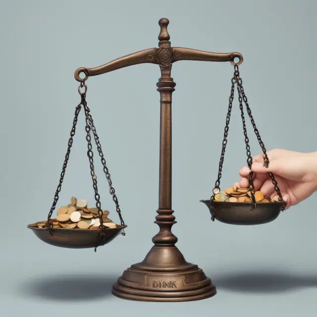 A scale represents gender income inequality in a DINK household, symbolizing the disparity between partners