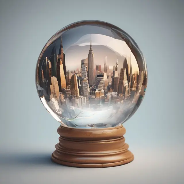 Businessmen and women extending hands towards a crystal ball, symbolizing their interest in understanding the future of the DINK demographic