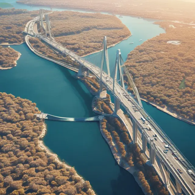 A sturdy bridge uniting two continents represents the cultural exchange facilitated by foreign direct investment.