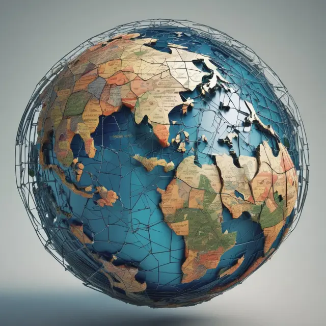 An interactive globe depicting various countries and industries forming alliances, illustrating FDI strategies