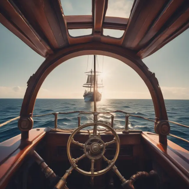 A person skillfully navigating a ship through choppy waters while managing an anchor representing employment practices and hoisting a sail symbolizing intellectual property protection