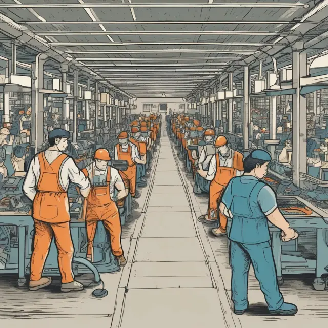 Direct workers producing goods on an assembly line - visualizing the connection between labor and direct costs