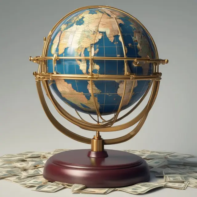 Two interconnected globes with balance scales, depicting international money transfers and the complexities involved in setting up international direct deposits.