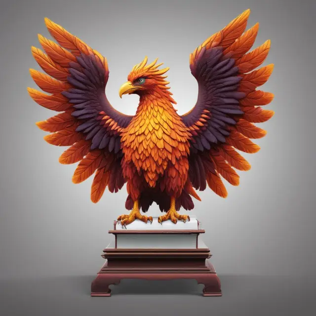 A small business represented as a phoenix rising from the ashes of traditional check processing, symbolizing growth and transition to direct deposit.