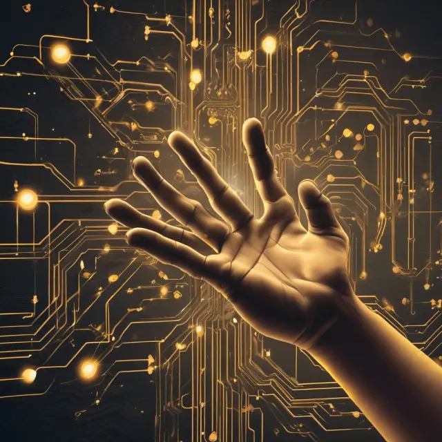 A golden hand reaching towards digital market exchanges, symbolizing the choice between Direct Market Access and Indirect Access