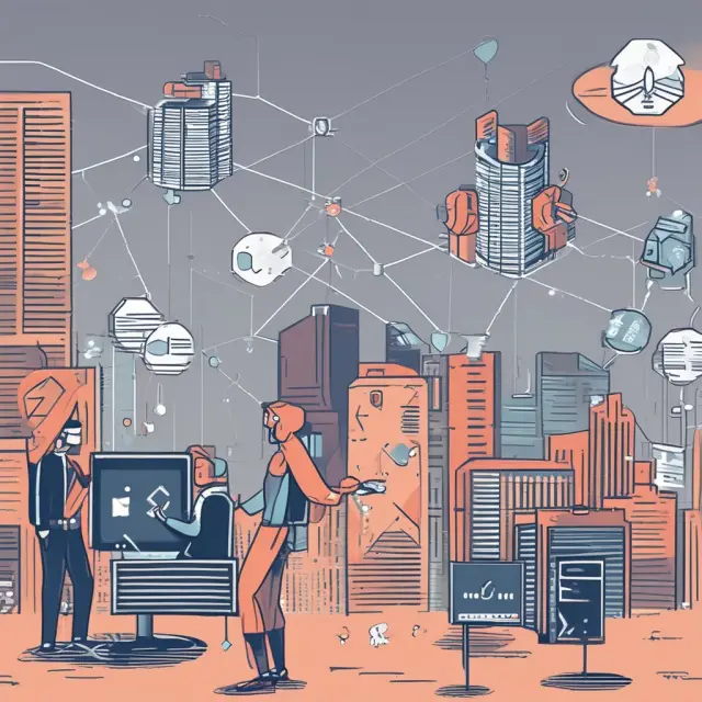 Image of a bustling stock exchange with participants connected by wires, bridged by Direct Market Access (DMA) to advanced trading systems