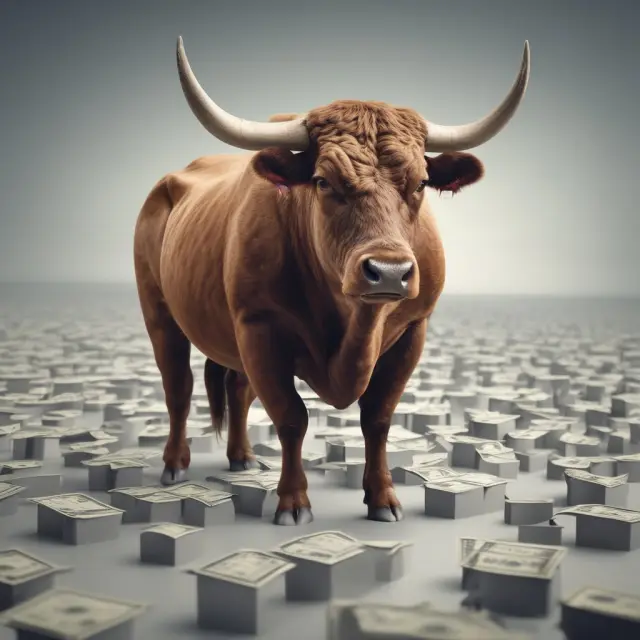 Bull figure representing a company successfully raising funds via direct public offering (DPO) from independent investors.