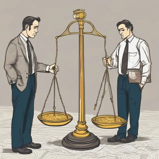 An investor holding a scale with a golden DSPP token represents low fees, while another holds a scale with stacked brokerage commission bills depicting higher costs.