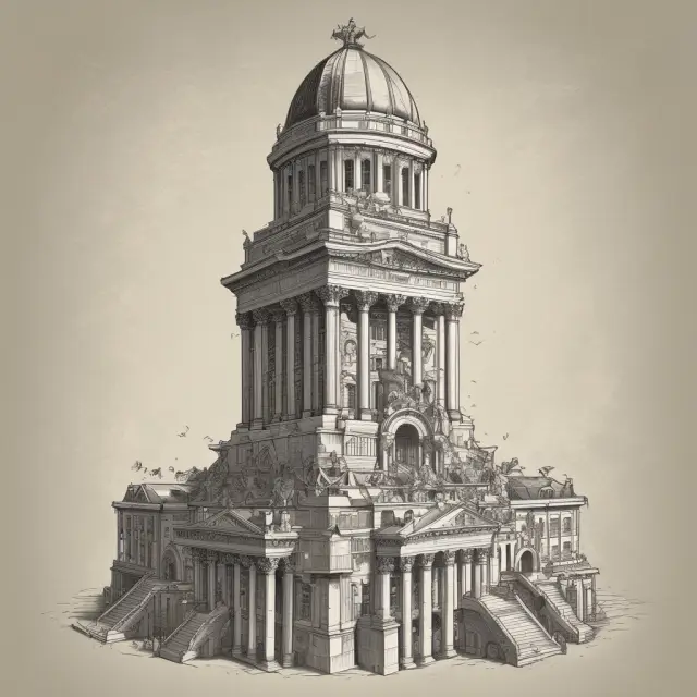 Direct taxes represented by droplets of water flowing into a grand, symbolic treasury