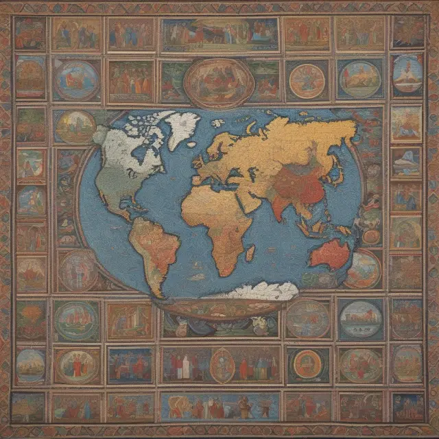 A colorful mosaic tapestry representing diverse economies with varying tax policies.