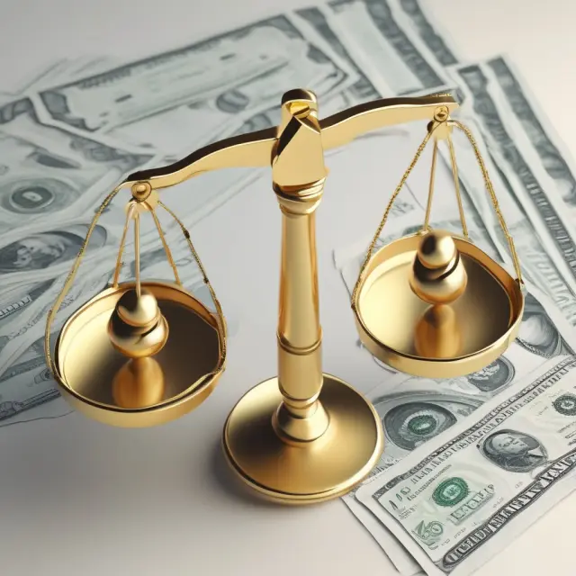Golden scale weighing income against taxes, representing strategic financial planning.
