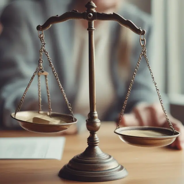 An underwriter delicately weighs age, gender, health conditions, occupation, and lifestyle choices on a scale to determine fair disability insurance rates